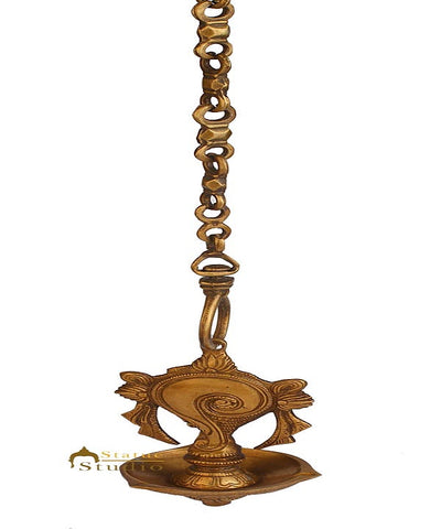 Brass puja hindu temple religious diya oil lamp home décor art 8"