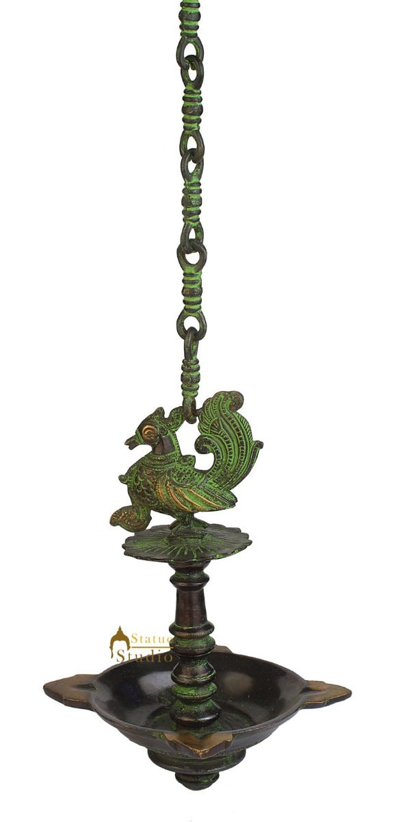 Bird Brass puja hindu temple religious diya oil lamp home décor art 10"