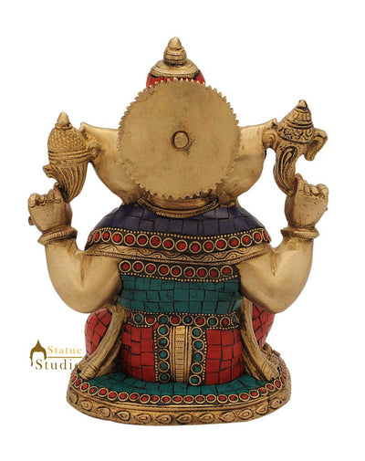 Brass ganpat elephant lord hindu gods nepal turquoise coral art religious art 9"