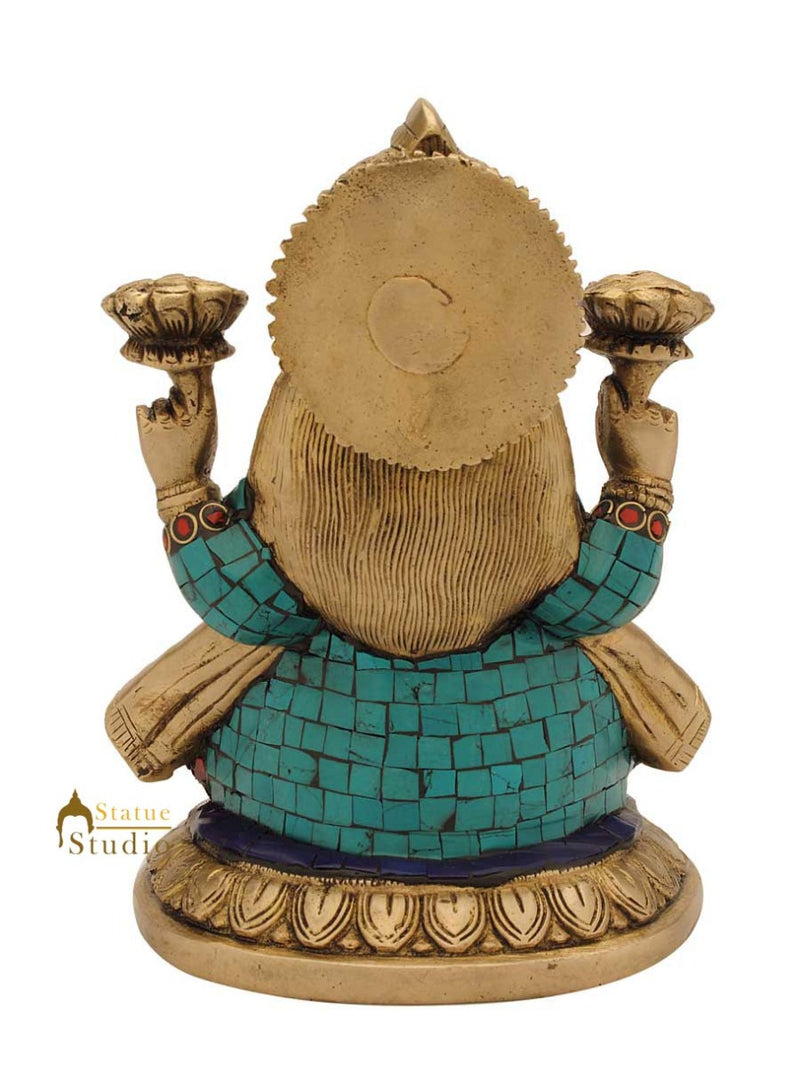 Brass india hand made laxmi statue nepal turquoise coral décor religious art 7"