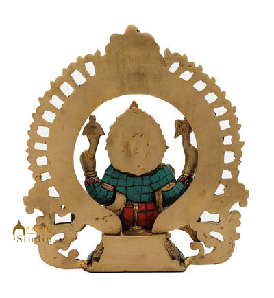 Hindu god elephant lord ganesha nepal turquoise coral beads religious decor 9"