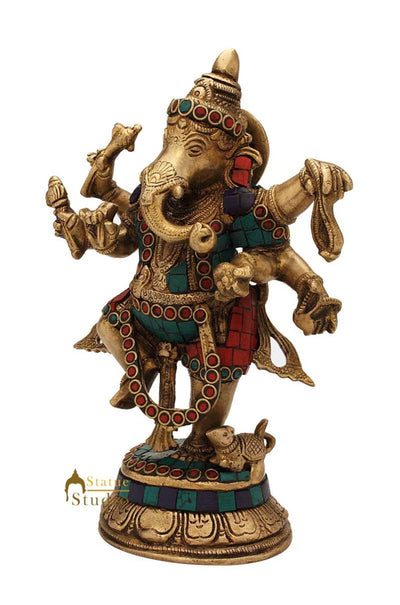 Hindu god elephant lord dancing ganesha nepal turquoise coral religious decor 9"