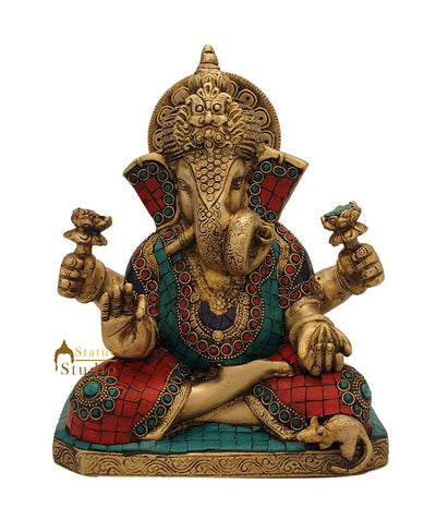 Hindu god lord ganesha statue nepal turquoise coral beads religious decor 9"