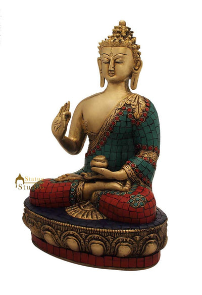 Nepal medicine buddha bronze statue turquoise coral old tibet buddhism décor 12"