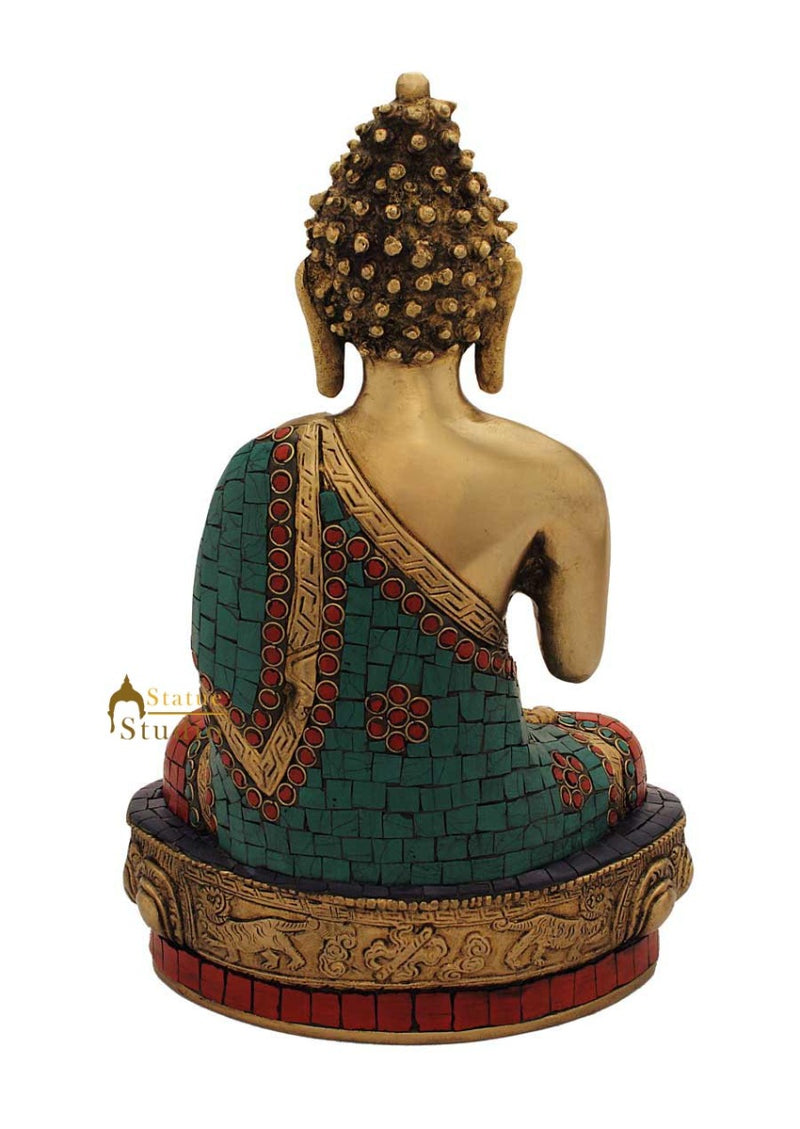 Nepal medicine buddha bronze statue turquoise coral old tibet buddhism décor 12"