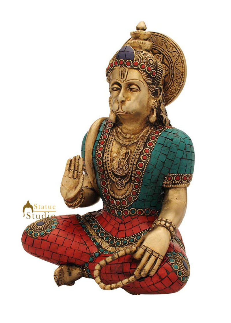 Blessing hindu god lord hanuman statue brass idol figure religious 11"