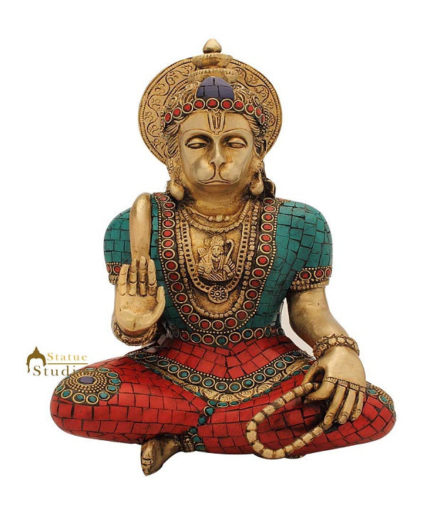 Blessing hindu god lord hanuman statue brass idol figure religious 11"