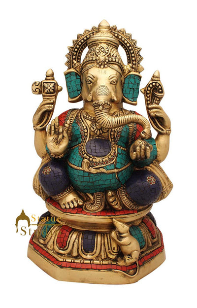 Elephant lord hindu gods ganesh statue nepal turquoise coral religious décor 16"