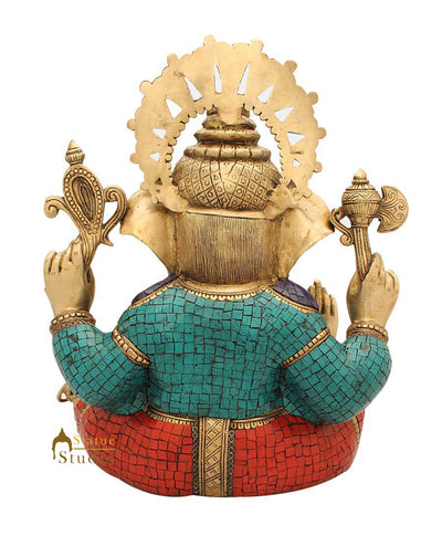 Brass hindu gods lord ganesha sitting hand made indian handicraft room décor 17"