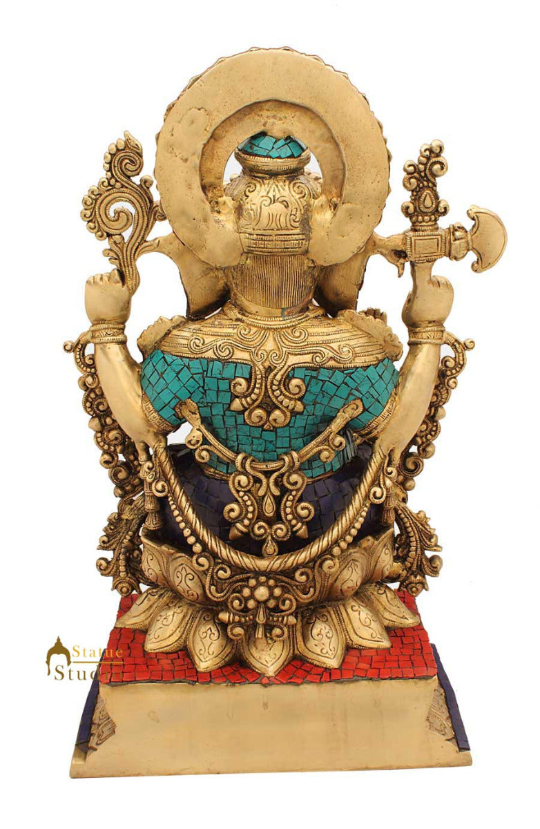 Brass south indian style hindu god ganesha jewellery figure beads statue 19"