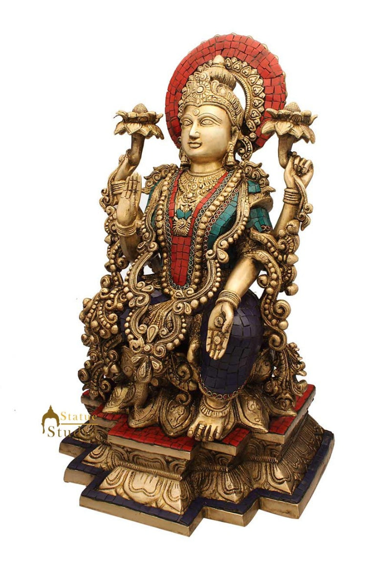 Hindu goddess lakshmi idol figure nepal bead turquoise coral religious décor 19"
