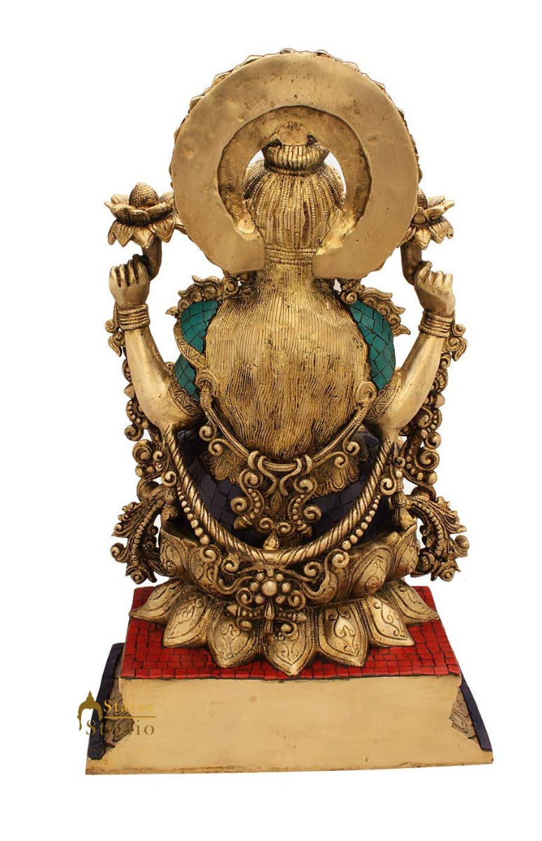 Hindu goddess lakshmi idol figure nepal bead turquoise coral religious décor 19"