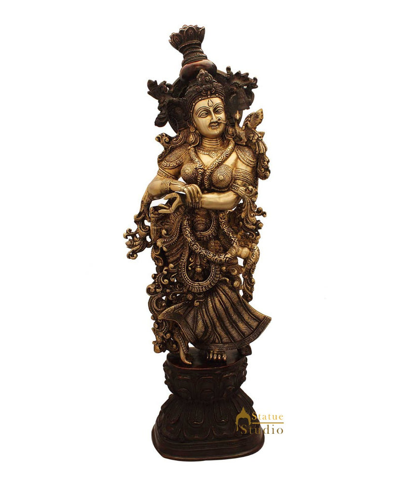 Brass hindu goddess radha ji statue antique religious room décor 29"
