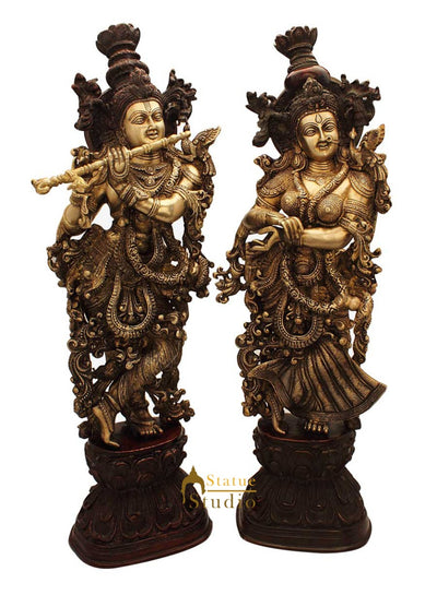 Brass Hindu God Krishna goddess radha statue religious craft décor 29"