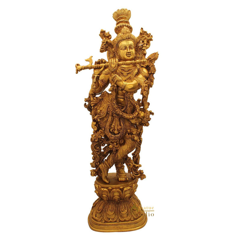 Standing Hindu god Lord Krishna with flute idol religious décor statue 29"