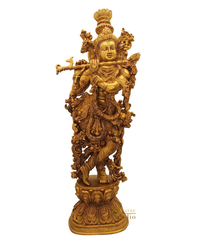Standing Hindu god Lord Krishna with flute idol religious décor statue 29"