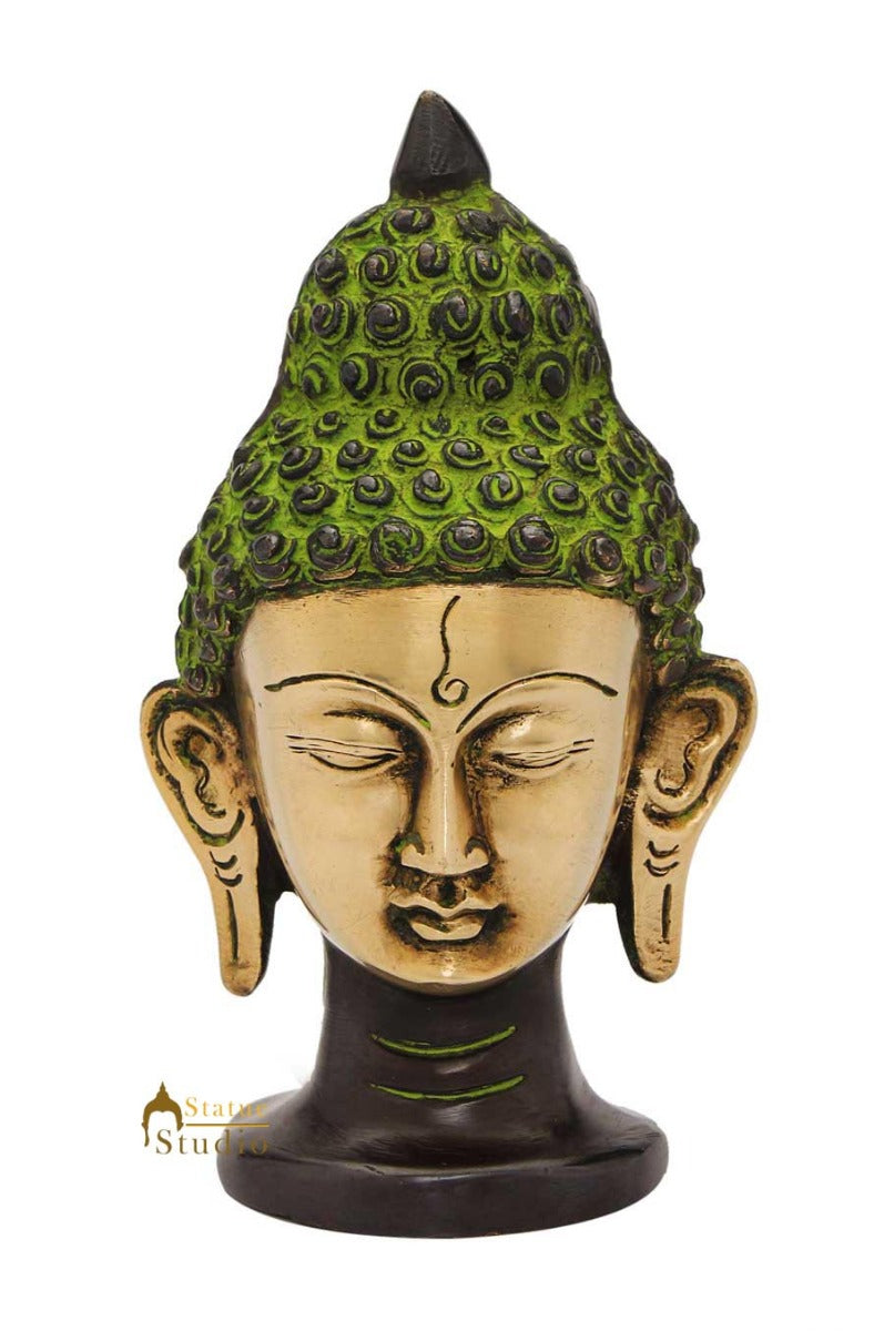 Bronze buddha head statue brass buddhism chinese tibet décor art 5"