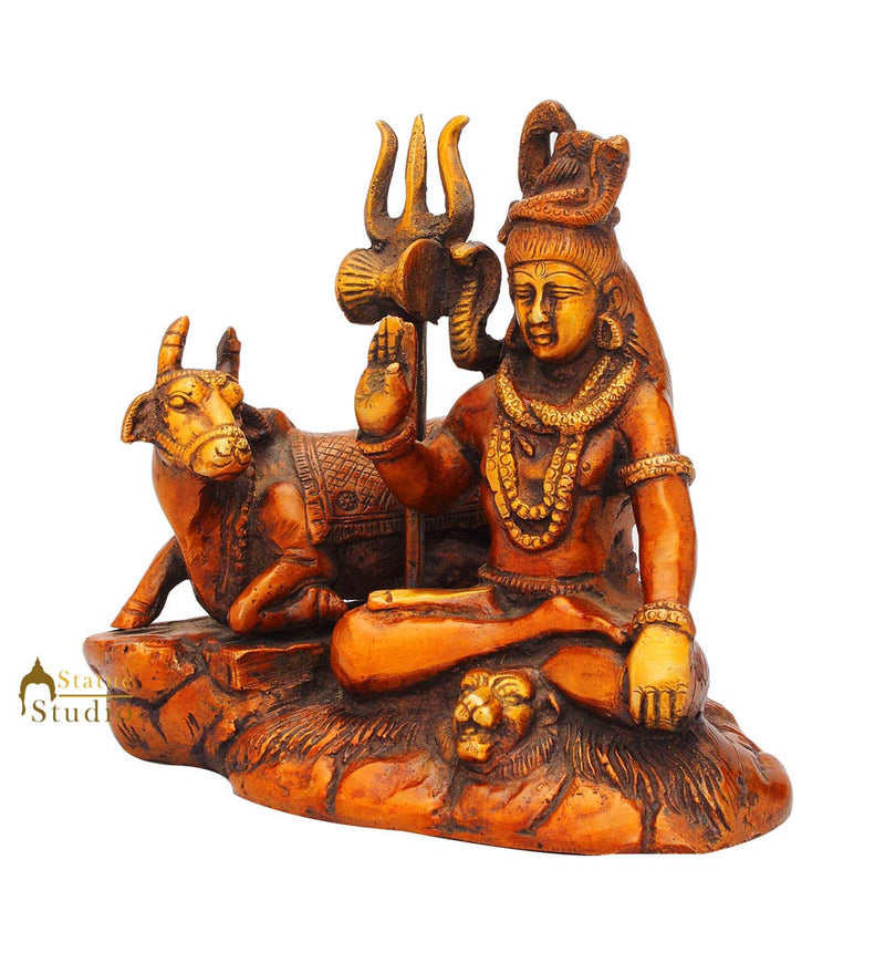 Brass hindu god lord shiva statue with cow antique religious sculpture figure 6"