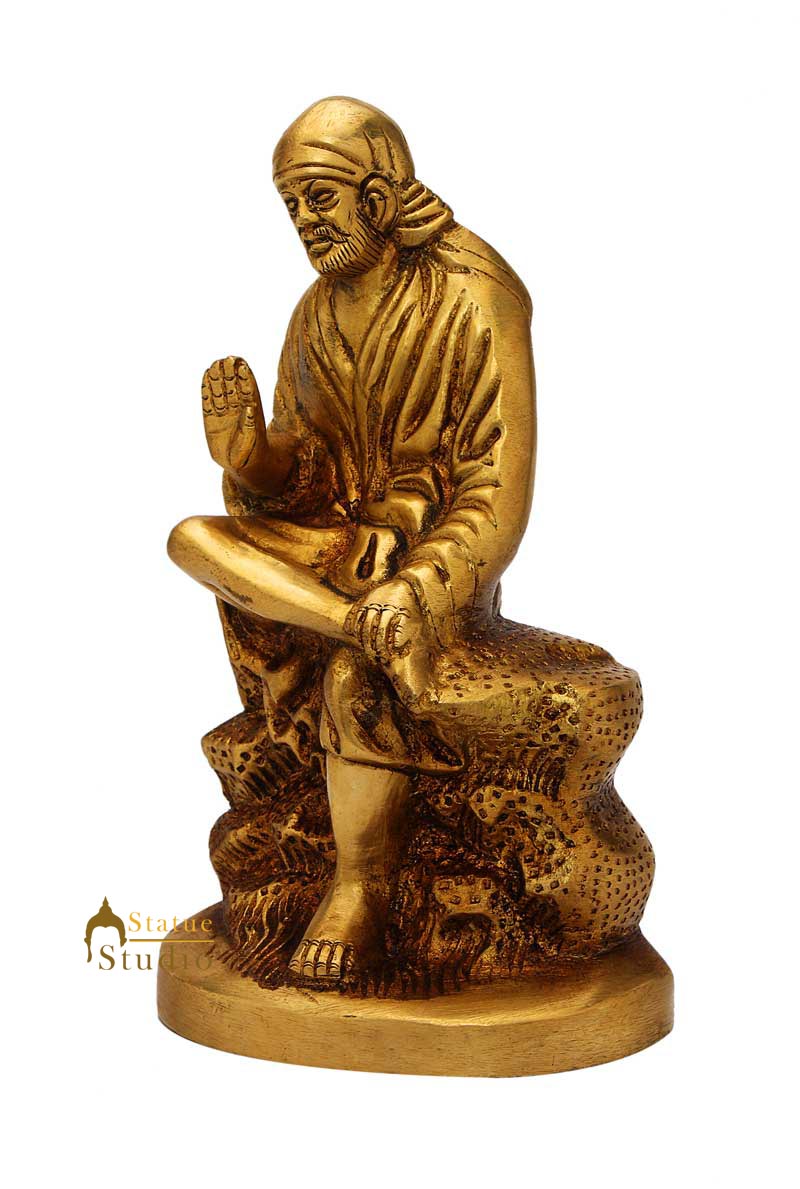 Brass hindu god deity lord sai baba murti idol statue religious pooja figure 7"