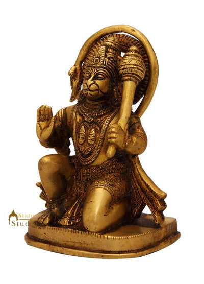 Brass sitting hindu god lord hanuman idol murti religious statue sculpture 6"