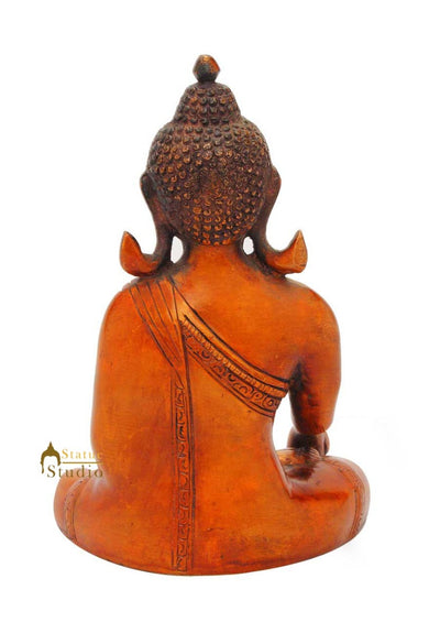 Brass sitting buddha statue bowl bronze chinese buddhist medicine figurine 6"