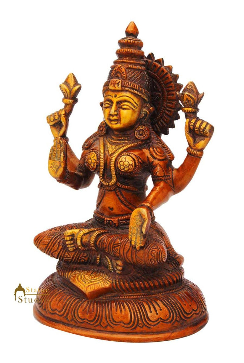 Hindu goddess wealth laxmi idol figure antique religious hinduism décor 7"