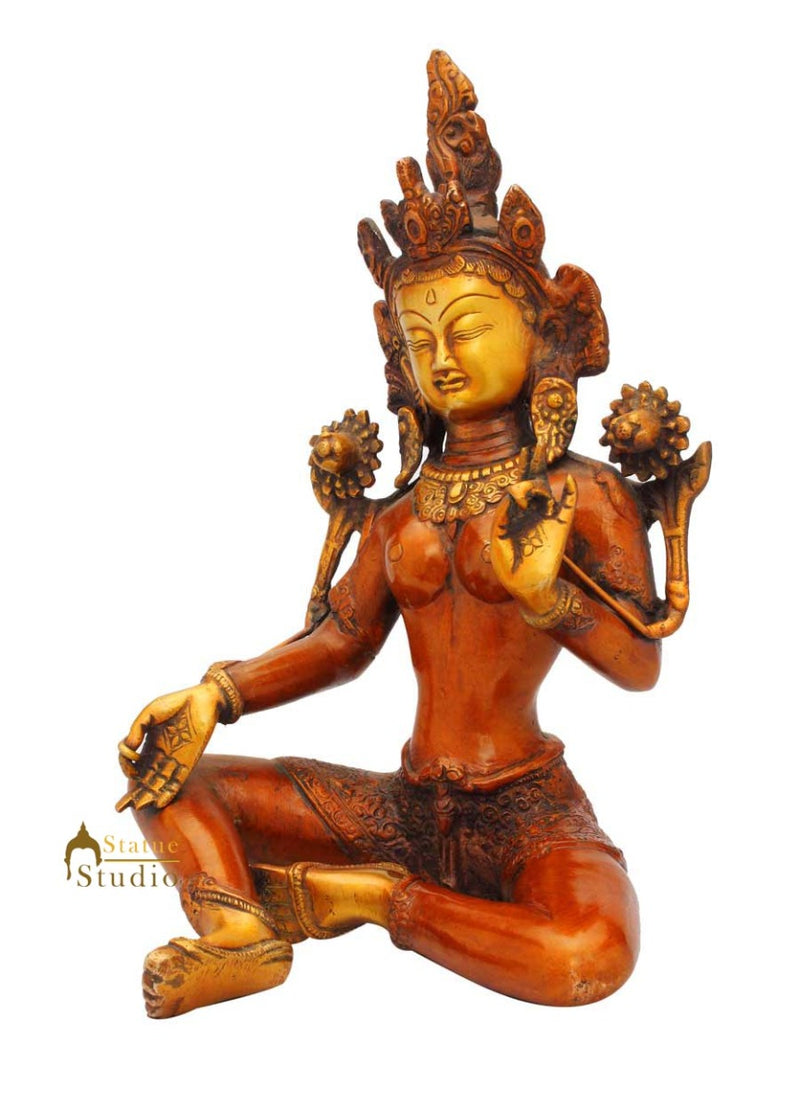 Bronze buddha goddess tara statue tibet old chinese room décor art sculpture 10"