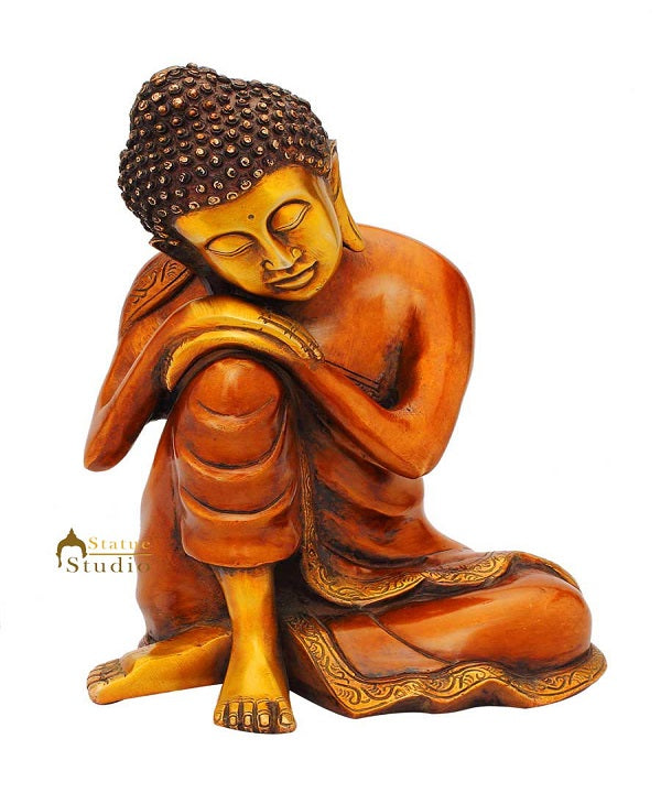 Bronze antique old resting buddha statue tibet chinese sculpture 9"