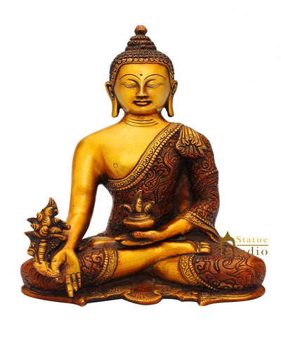 Antique medicine bronze buddha statue sakyamunni old chinese tibet décor 10"