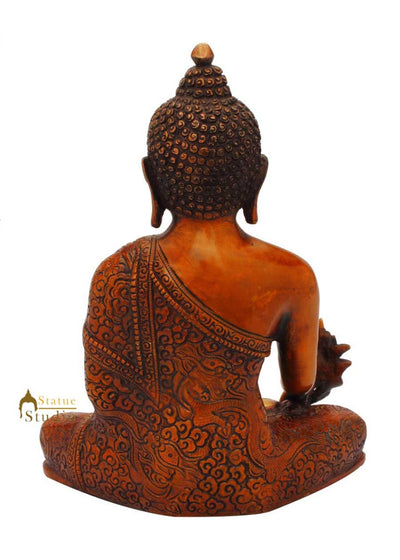 Antique medicine bronze buddha statue sakyamunni old chinese tibet décor 10"