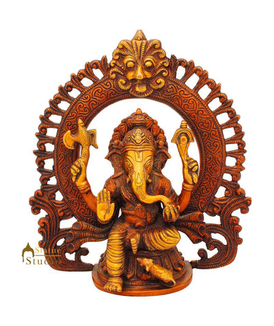 Brass ganesha idol figure with ring on top hindu gods religious décor 9"