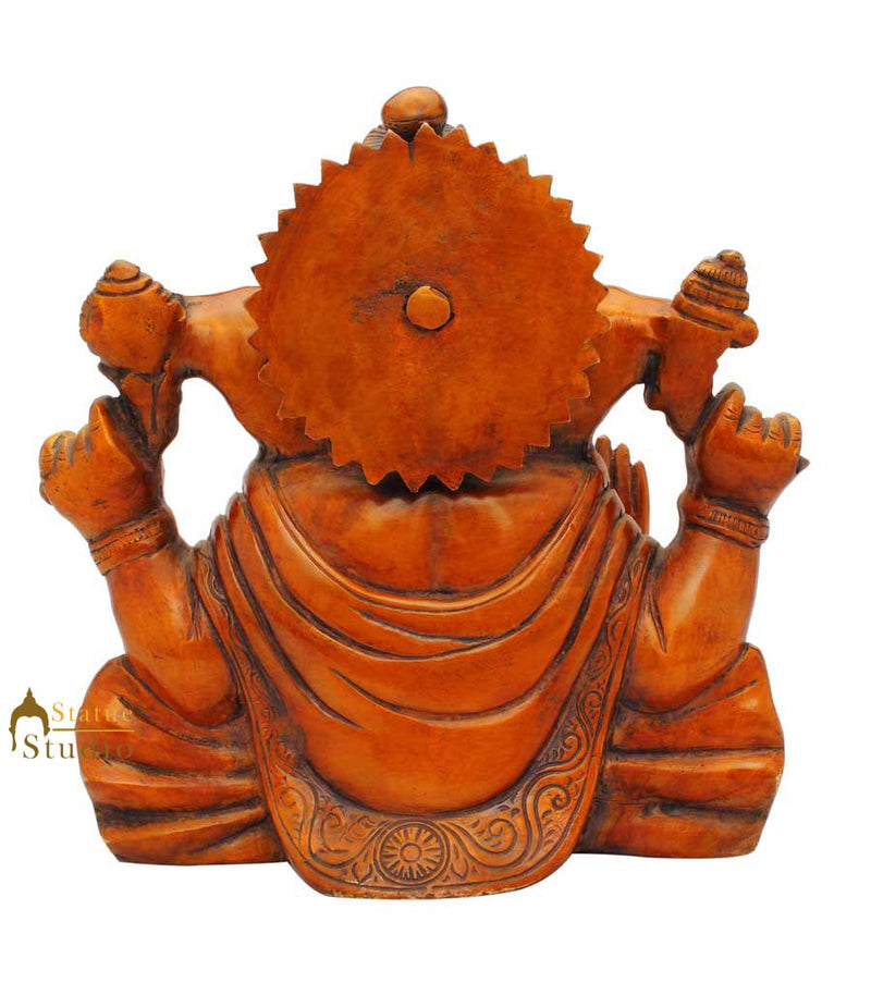 Brass sitting ganesha statue india hindu gods hand made figure sculpture 9"