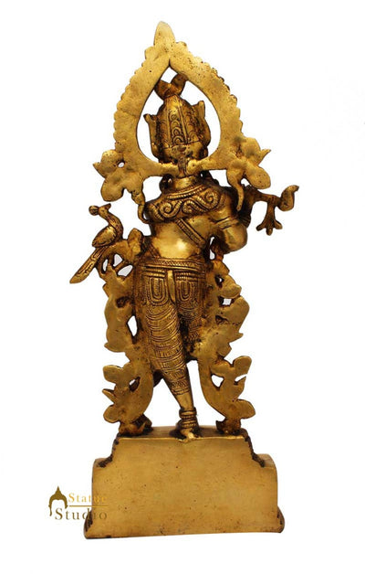 Standing Hindu god Lord Krishna with flute idol religious décor statue 14"