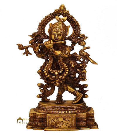 Standing Hindu god Lord Krishna with flute idol religious décor statue 14"