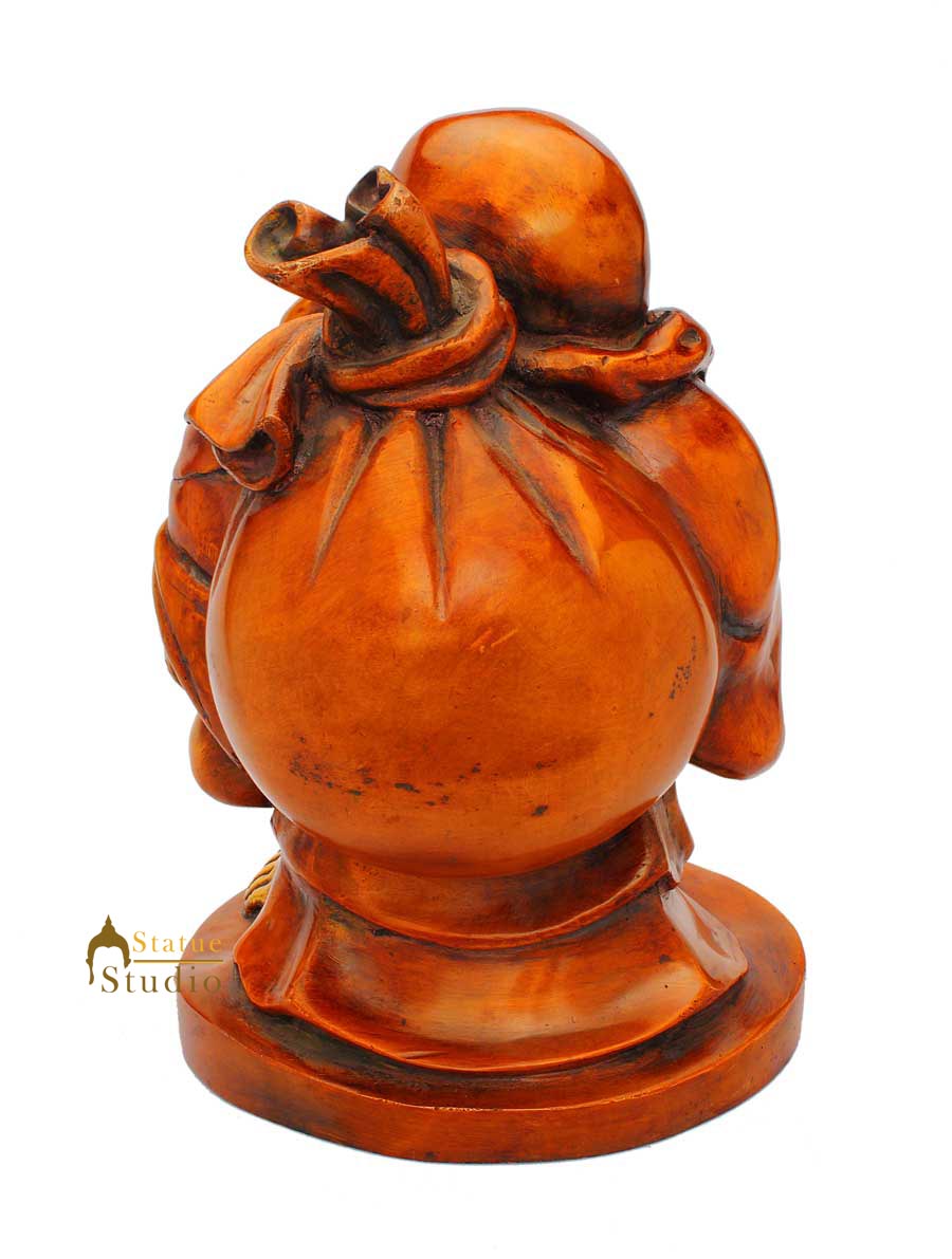 Brass Chinese Buddhism Happy Laughing Buddha Wealth Money Statue 11 Inch