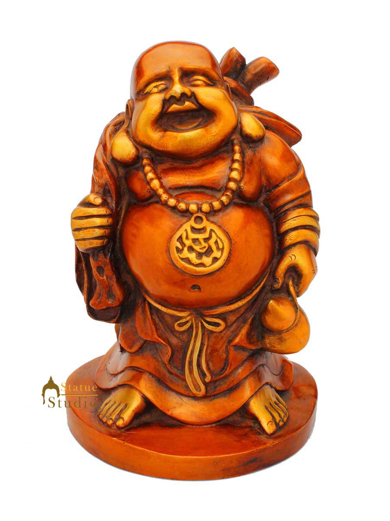 Chinese Buddhism Brass Happy laugh maitreya buddha wealth money statue 7"