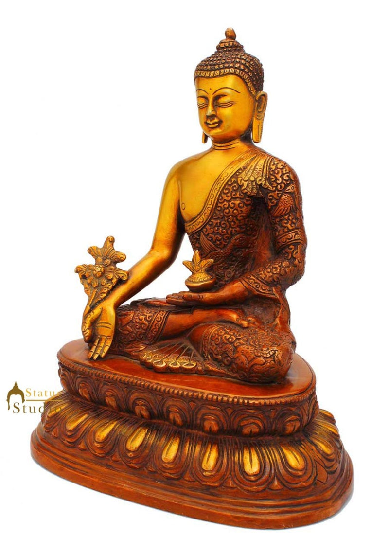 Antique medicine bronze brass buddha statue sakyamunni chinese tibet décor 11"