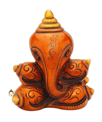 Brass indian handicraft hand made ganesha statue on shankh religious décor 7"