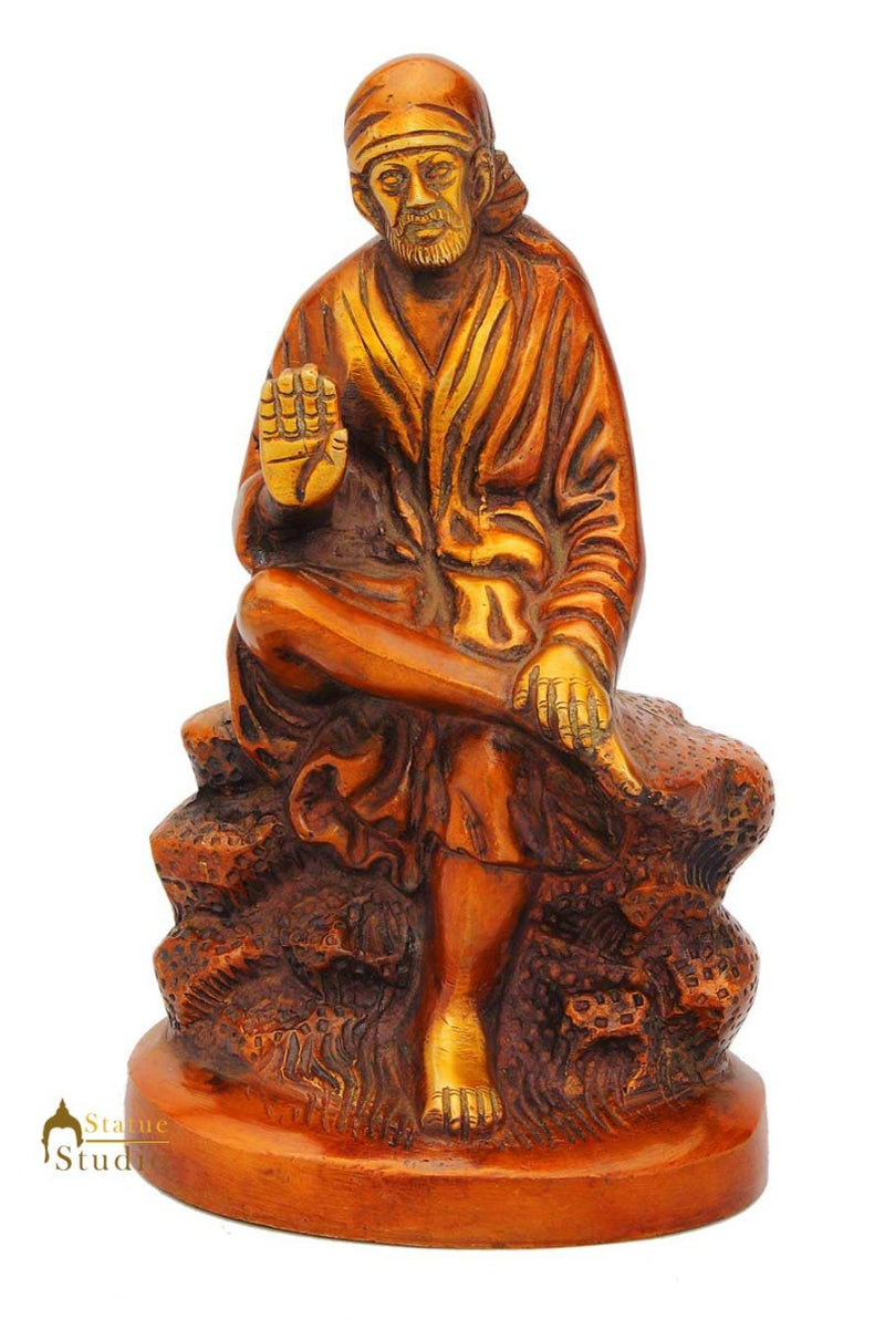 Brass india hindu god deity lord sai baba murti idol statue religious craft 7"