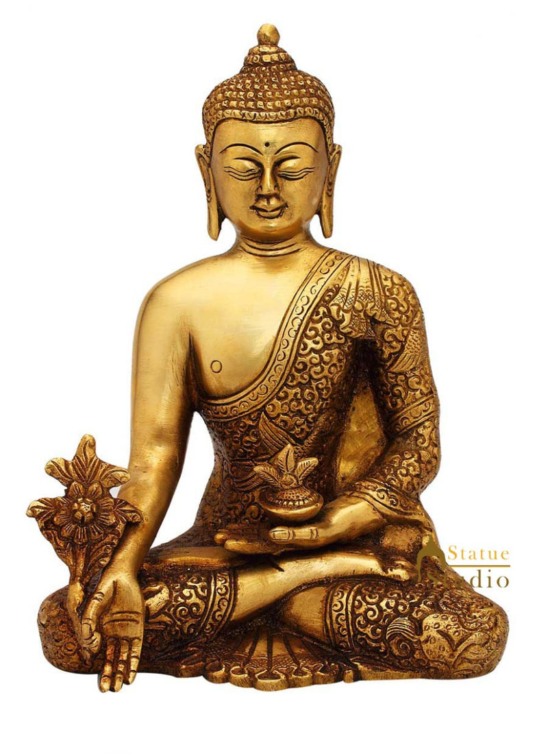Medicine brass buddha statue shakyamunni old chinese tibet buddhism décor 8"