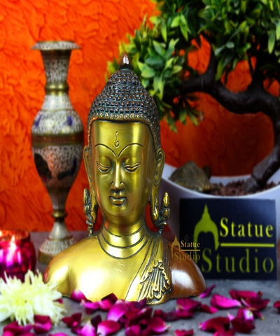Home décor indian hand carved brass bronze buddha head statue table décor 6"