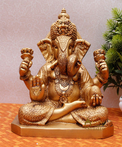 Brass lord elephant ganesha twisted trunk success and fame religious décor 9"