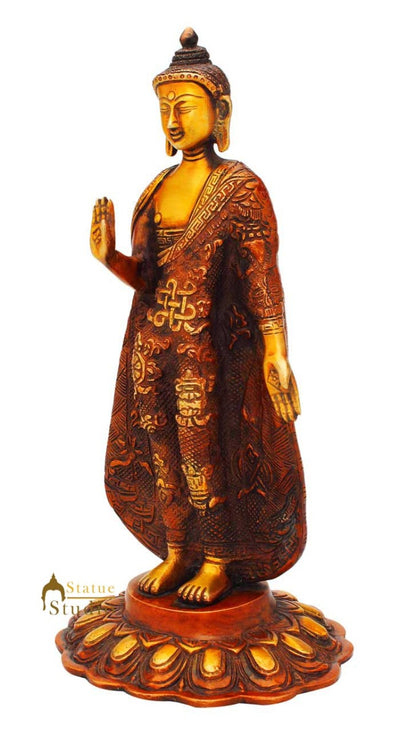 Antique hand made standing buddha statue thai old buddism décor 11"