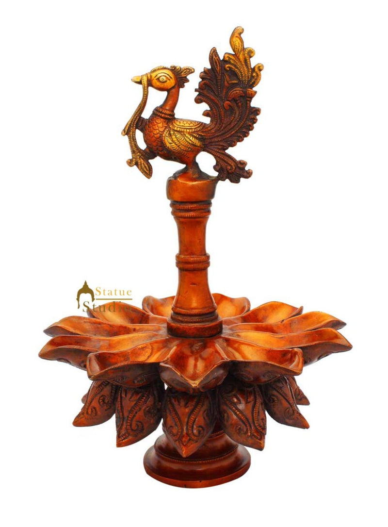 Vintage Brass bird diya stand oil lamp spiritual home decor 11"