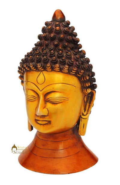Buddha head bronze statue brass buddhist nepal tibet chinese table décor art 8"
