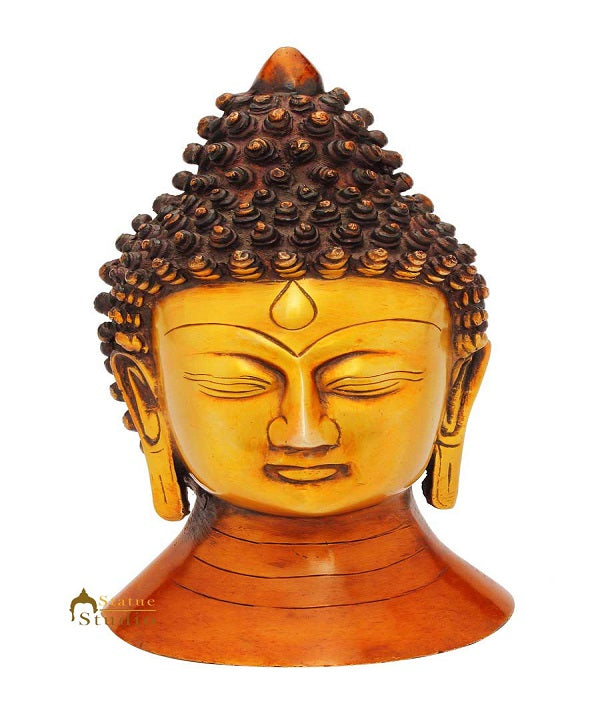 Buddha head bronze statue brass buddhist nepal tibet chinese table décor art 8"
