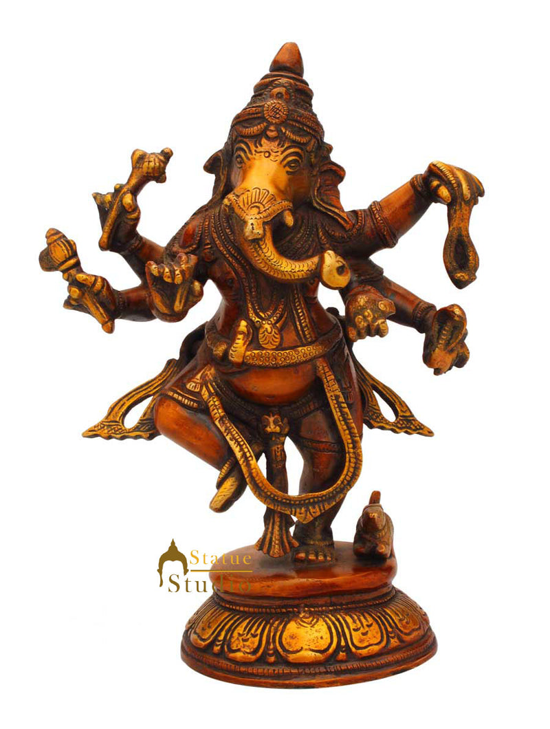 Brass dancing ganesha lucky charm hindu god elephant lord sculpture 9"