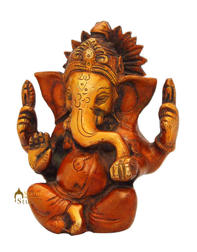 Brass miniature elephant lord hindu gods idol ganesha statue figure 4"