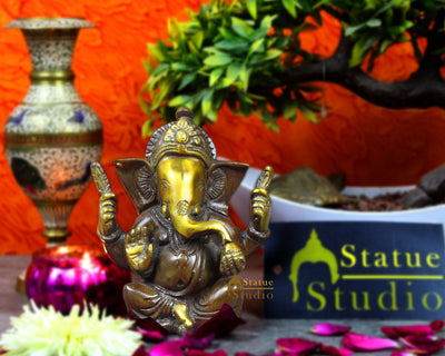 Brass miniature elephant lord hindu gods idol ganesha statue figure 4"