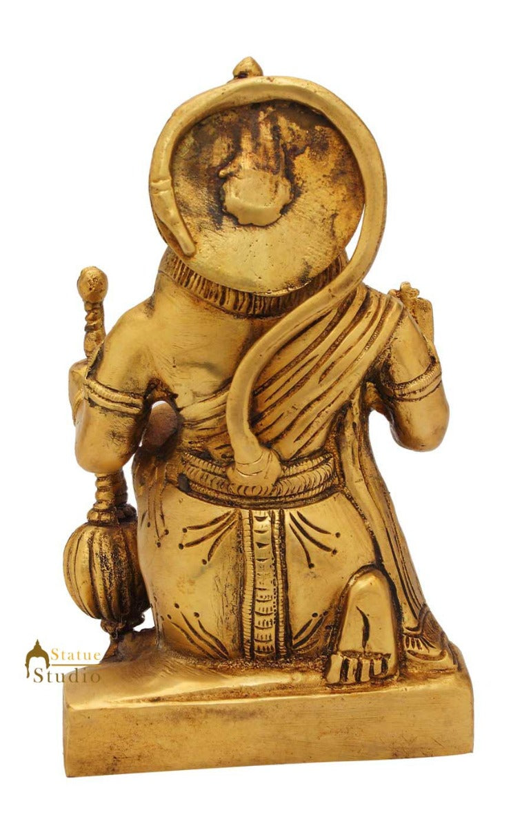Lord Hanuman brass hindu god statue religious décor sitting idol figure 7"